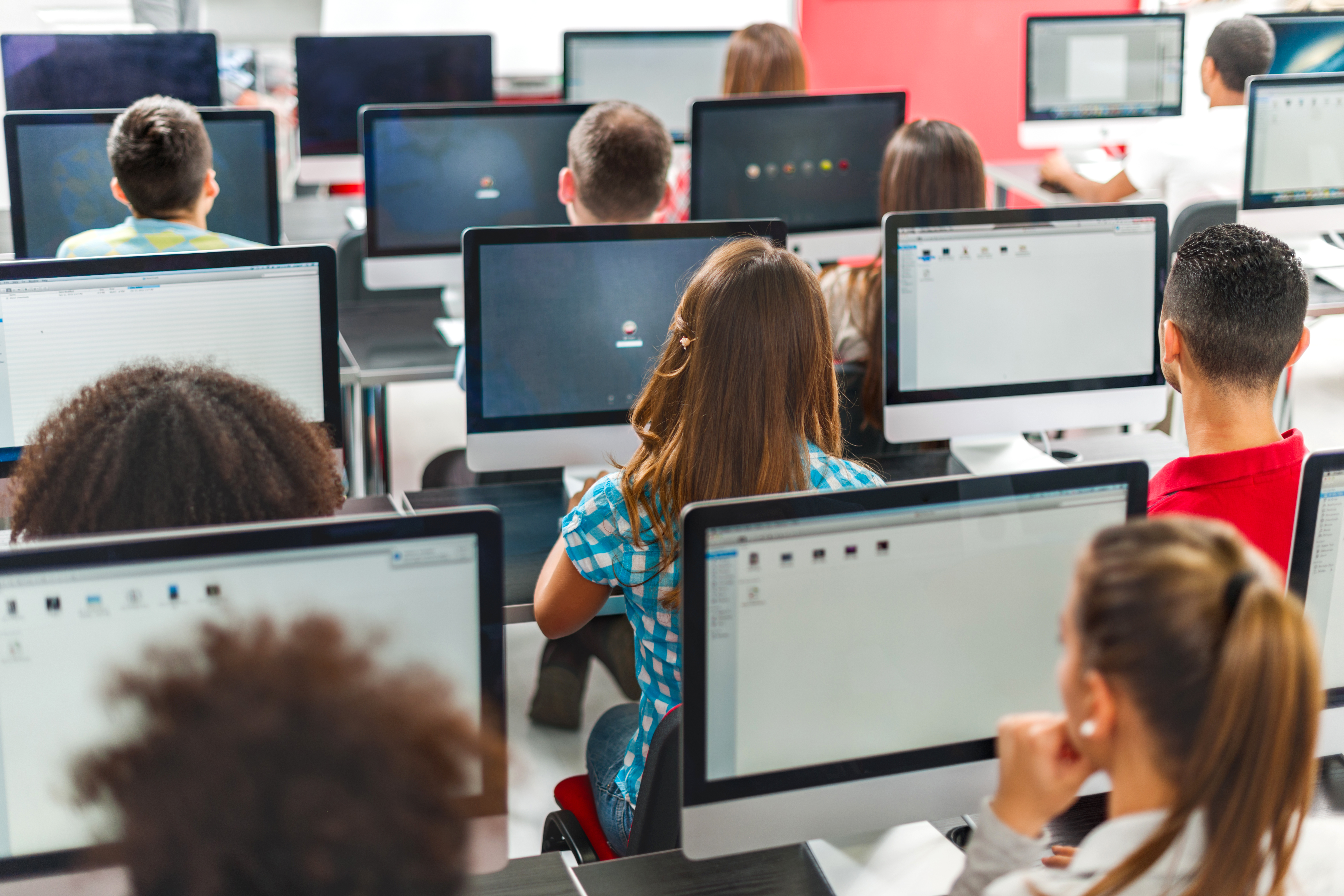 Students using computers in classroom